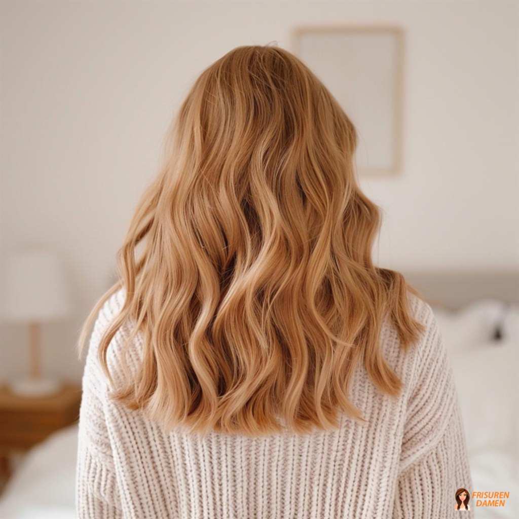 Golden-braune Haarfarbe für Frauen mit natürlichen Wellen, warmem Schimmer und strahlendem Effekt
