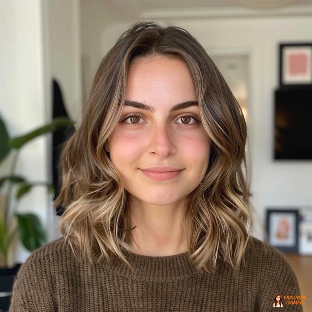 Braune Haarfarbe für Frauen mit natürlichen Wellen, feinen Akzenten und strahlender Tiefenwirkung