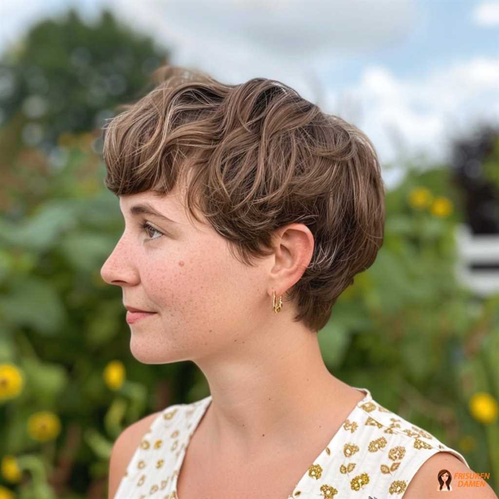 Natürlicher Boy-Cut mit weichen Wellen für einen sanften, klassischen Kurzhaarlook