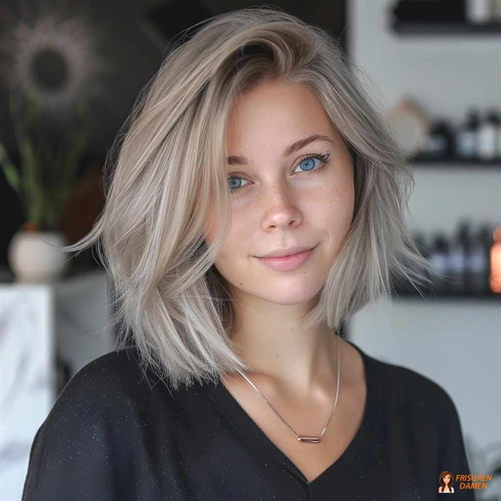 Natürlicher Grauschimmer bei mittellanger Frisur