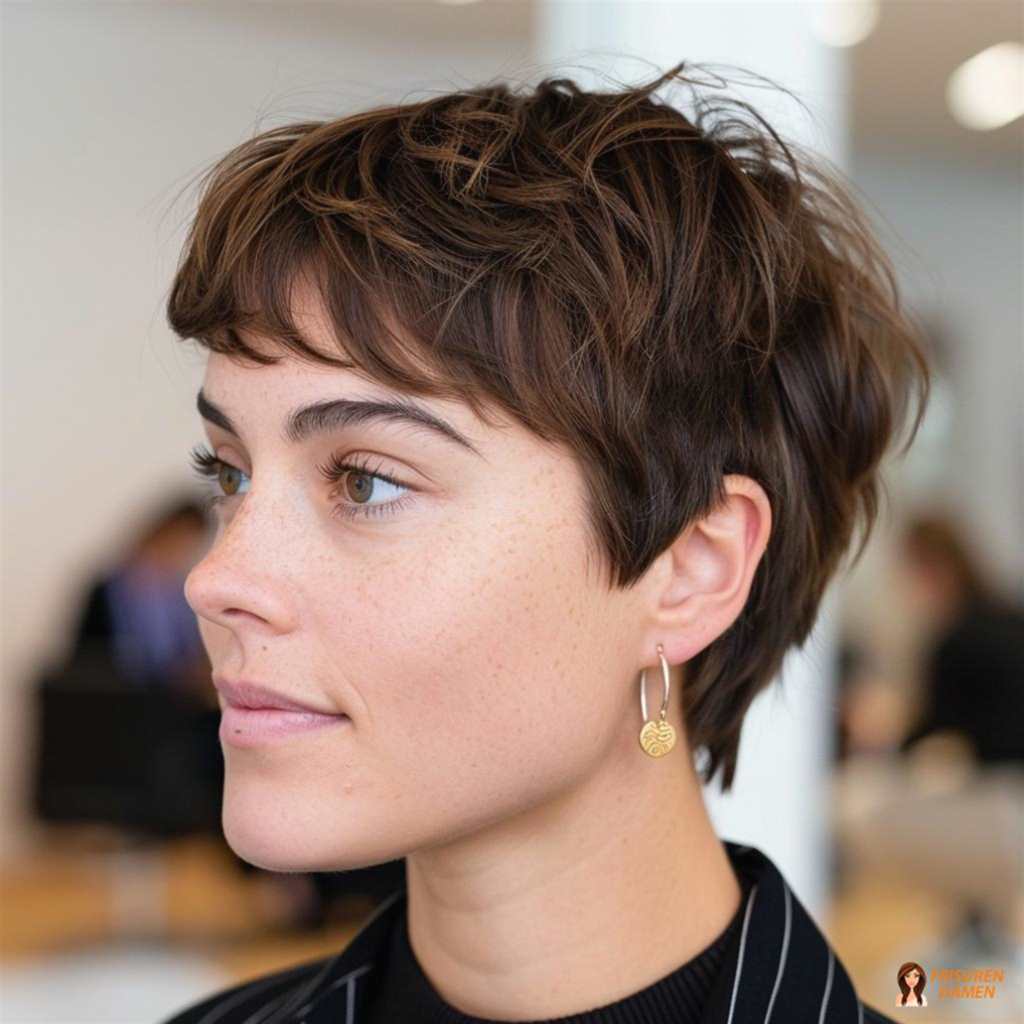 Natürlicher, vielseitiger Kurzhaarschnitt mit weichen Konturen für Alltag und Anlass