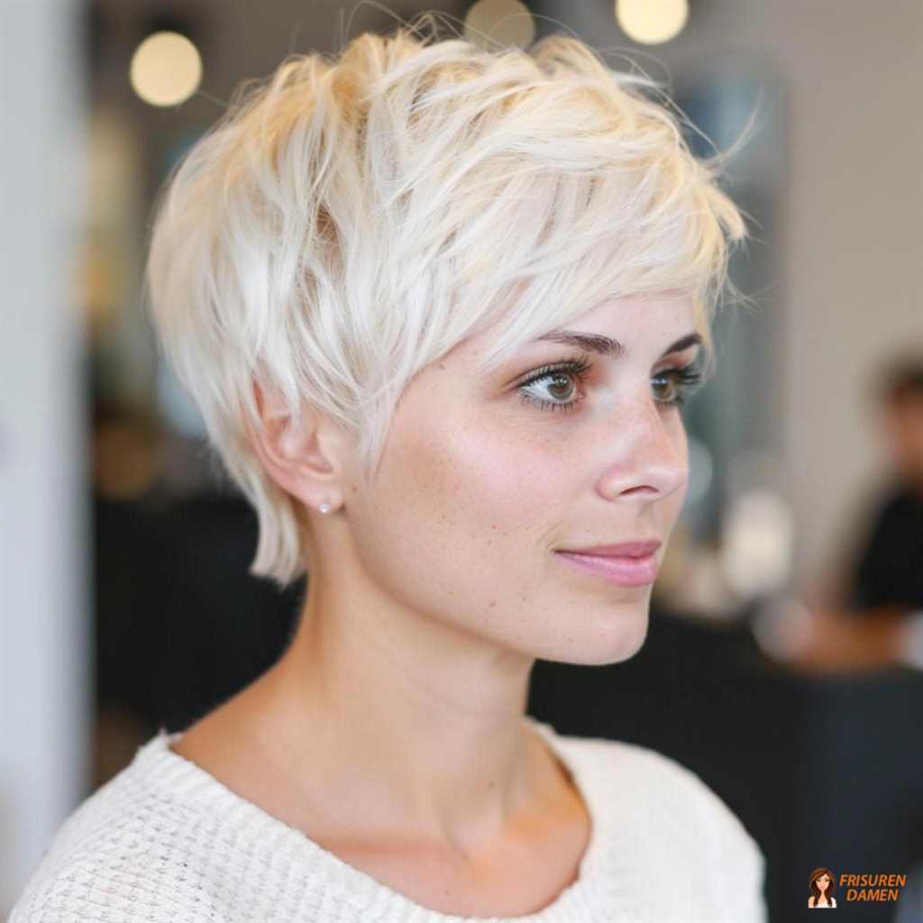 Pixie Cut in Platinblond für Damen – präzise Form und moderner Glanz