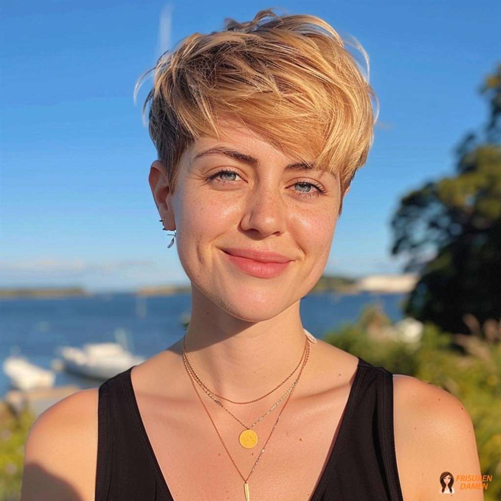 Pixie Cut mit längeren Spitzen für mehr Styling-Optionen und weiche, moderne Konturen