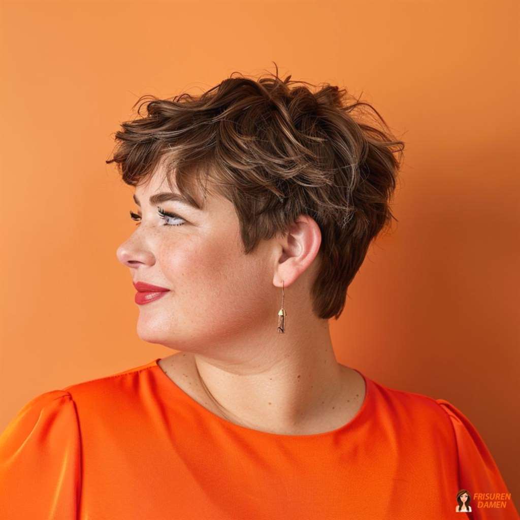 Pixie Cut mit Volumen für mollige Frauen, schneller Lift-Effekt und moderne Form