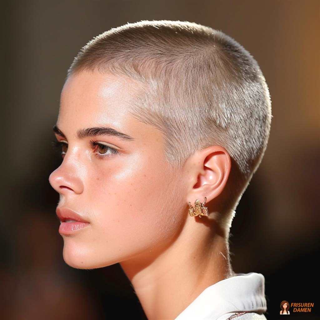 Platinblonder Buzz Cut mit sauberem Übergang und modernem, gepflegtem Finish