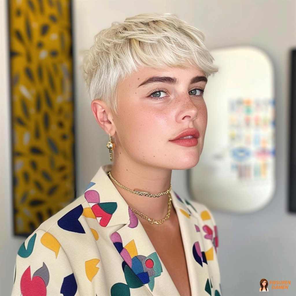 Platinblonder Pixie Cut für Damen mit frischem Glanz und modernem Effekt