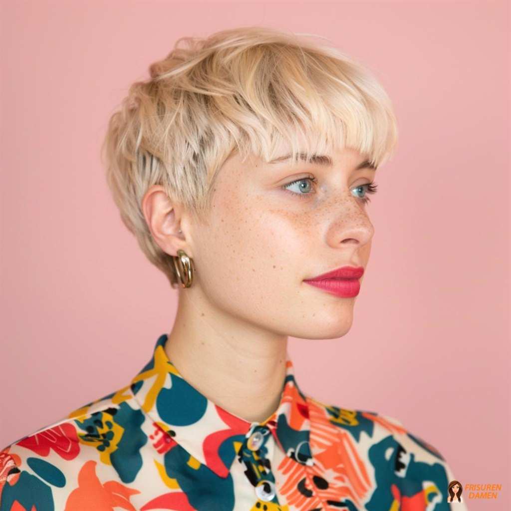 Platinblonder Pixie mit weichem Übergang und klassischer, eleganter Form