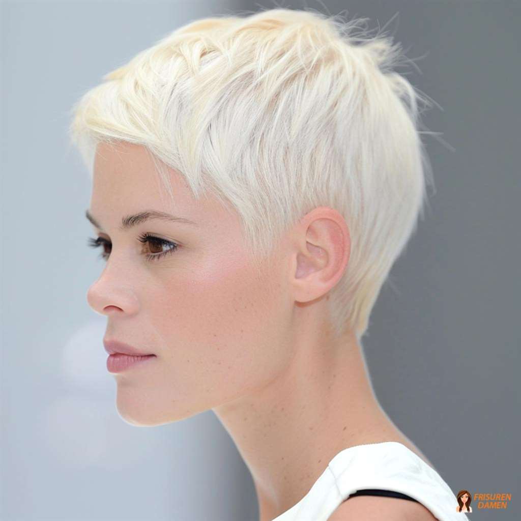 Platinblonder Pixie für Frauen über 50 mit eleganter Ausstrahlung