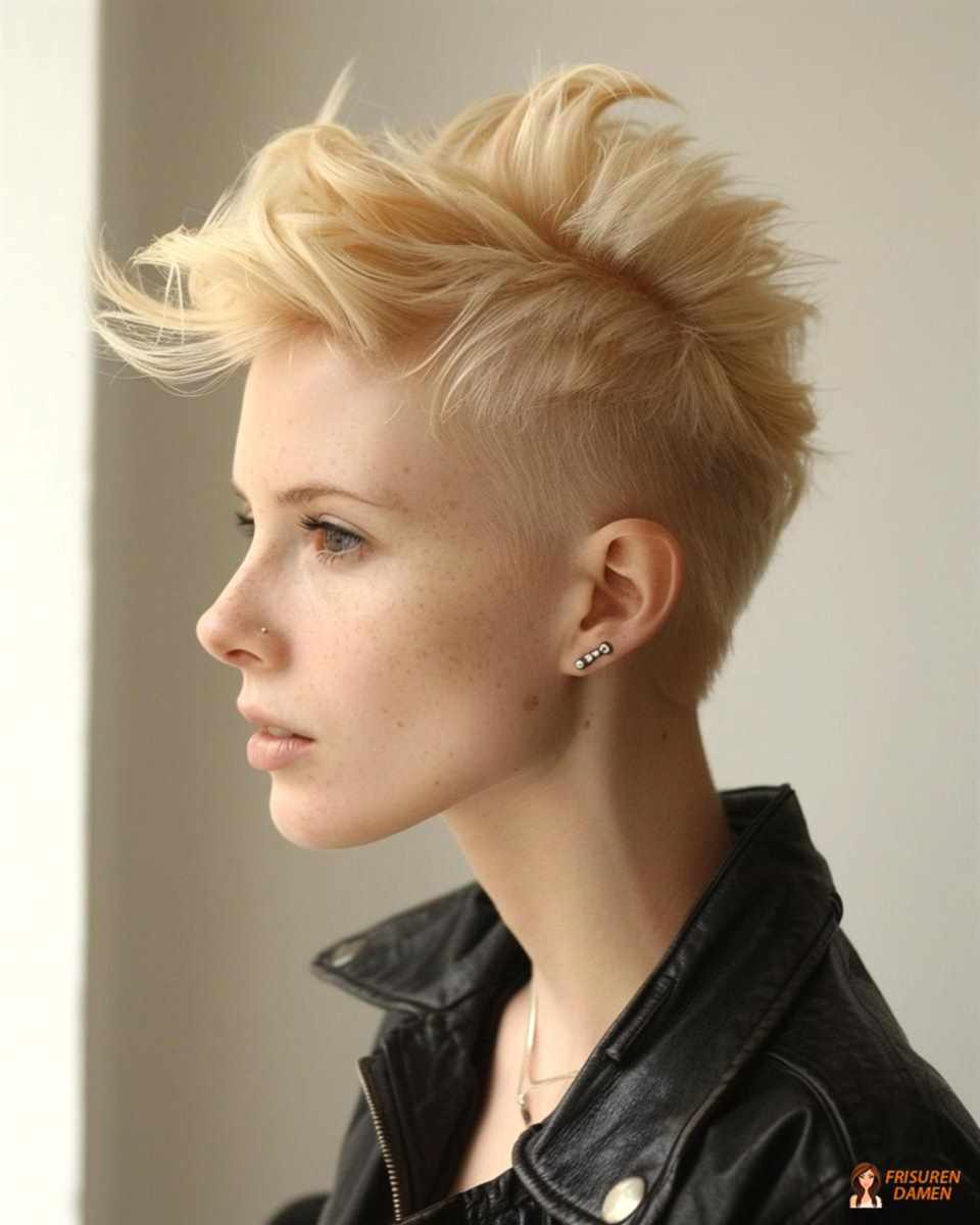 Kurzhaarfrisur mit punkigem Flair für Frauen – weich gezeichnete Konturen