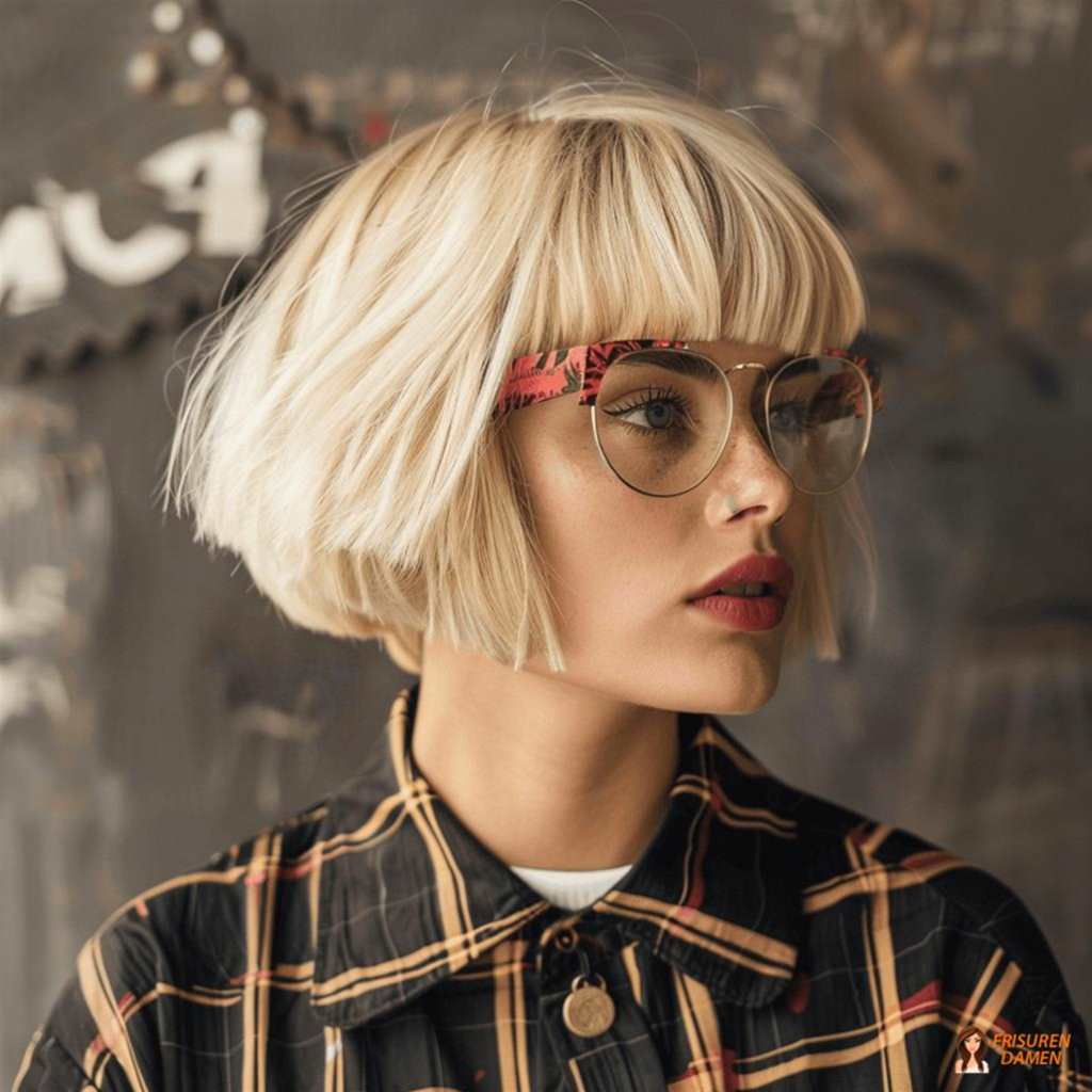 Blonder Retro Bob mit Pony und Brille für Frauen