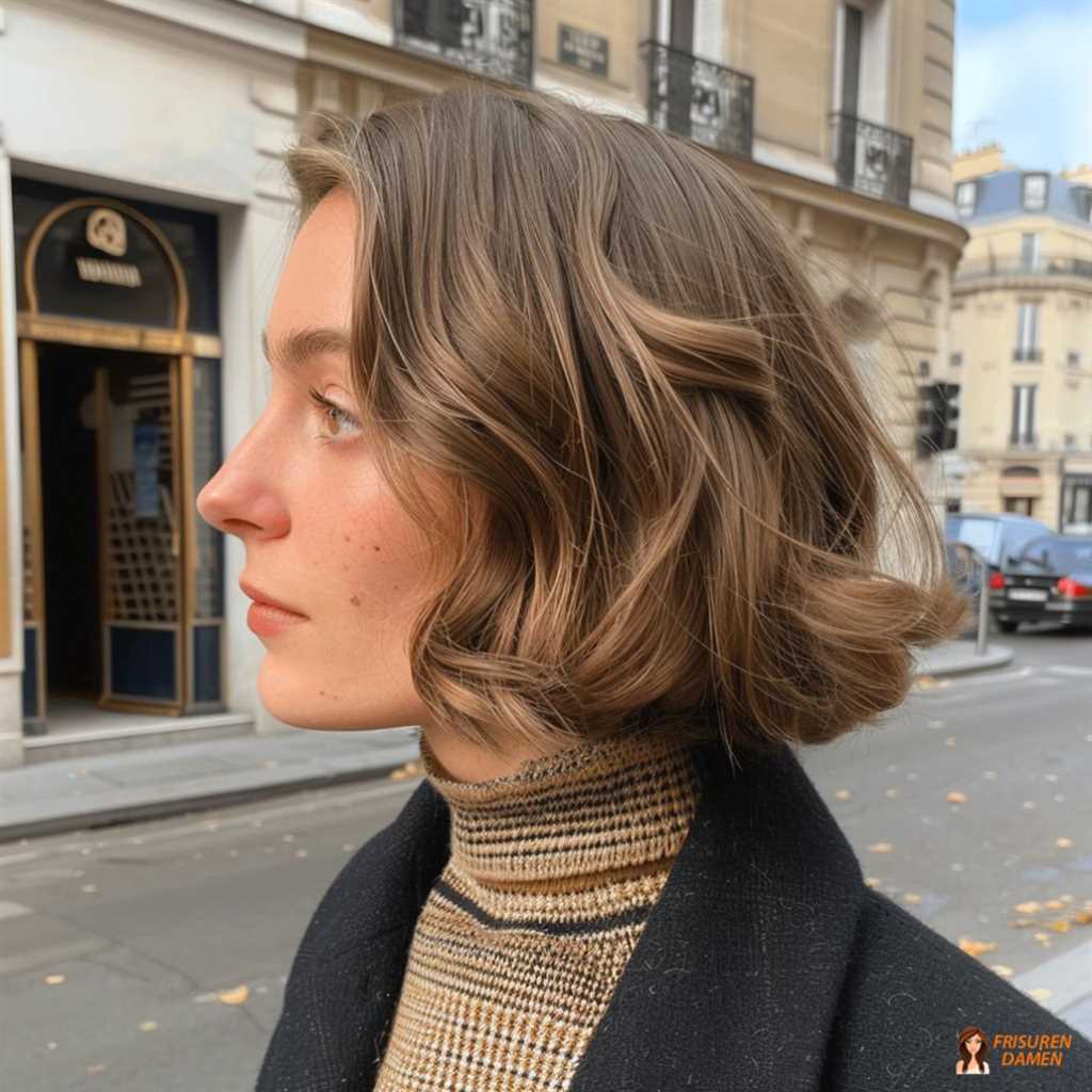 Braune Haarfarbe für Frauen im retro-inspirierten Kurzschnitt mit moderner Weichheit und Stil