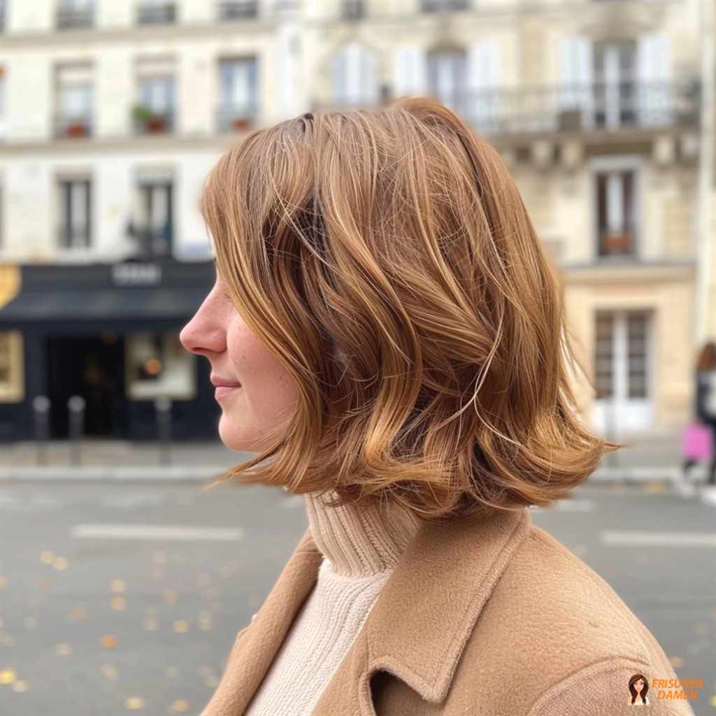 Warme braune Haarfarbe für Frauen mit romantischen Wellen und sanftem, strahlendem Effekt