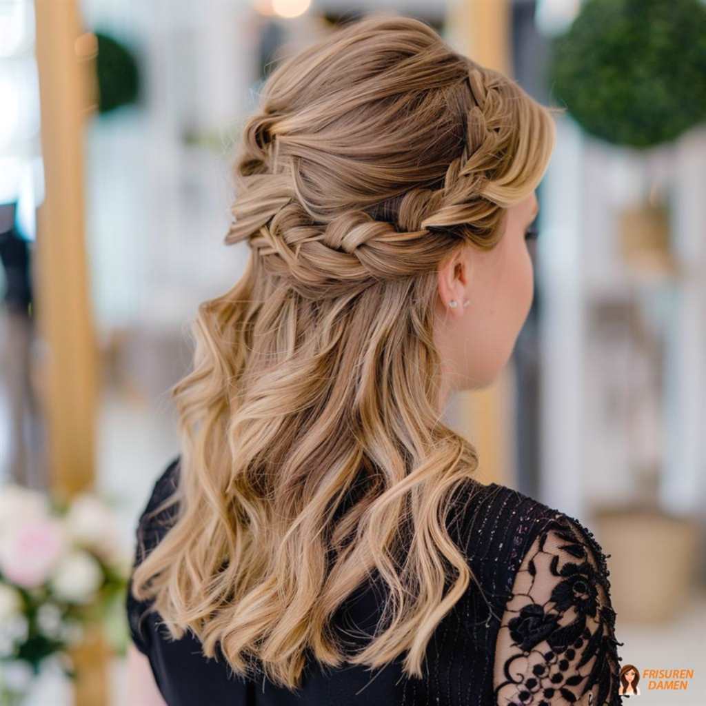 Romantische halbe Hochsteckfrisur mit Flecht-Detail für Damen