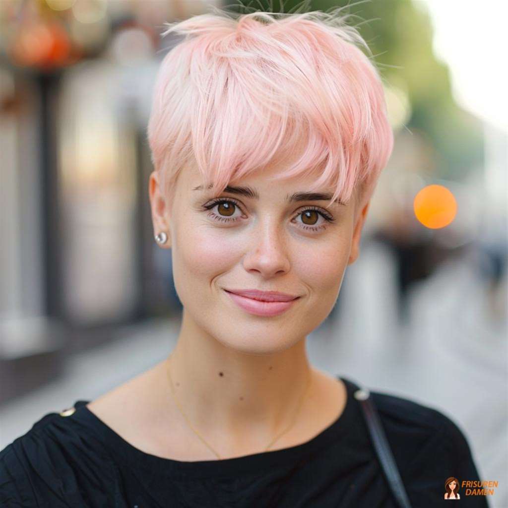 Rosafarbener Pixie Cut für Damen mit zarter Ausstrahlung