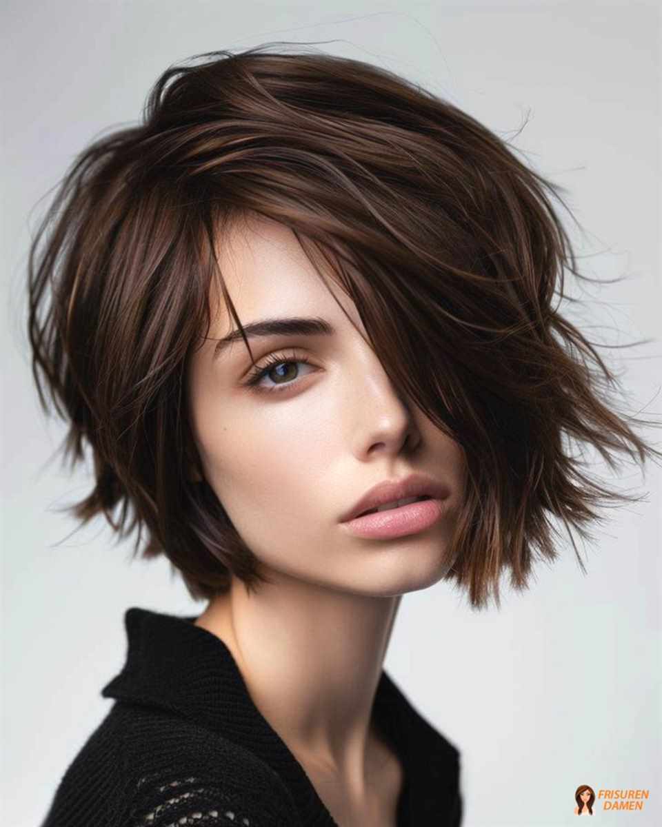 Schokobrauner Bob für Frauen mit weichem Schwung und ruhiger Form