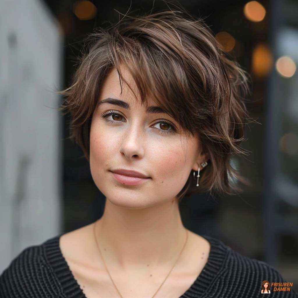 Schokoladenbrauner Bob für Frauen ab 60 ohne Brille mit weichen Konturen