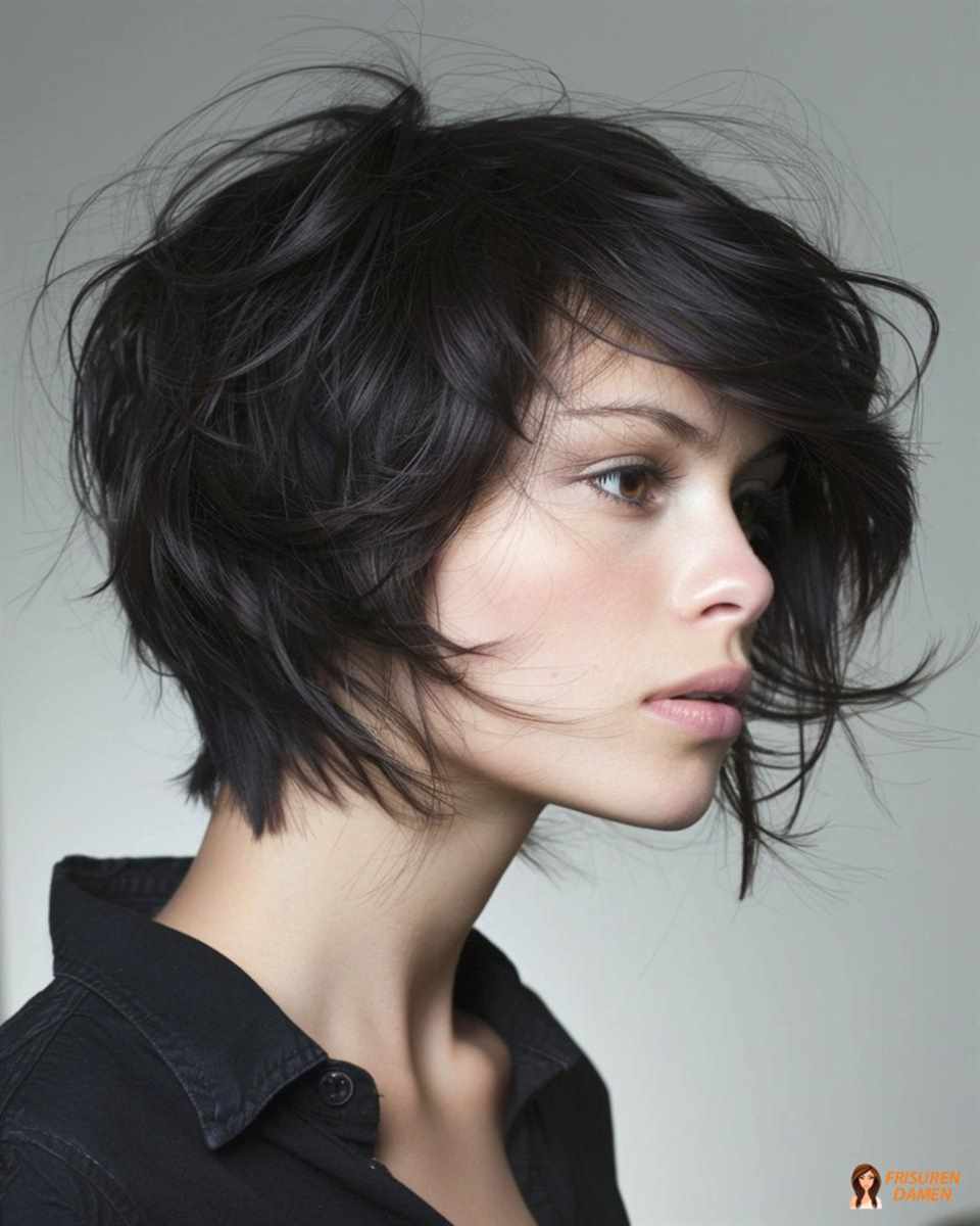 Schwarzer Bob für Frauen mit federleichter Textur und luftiger Kontur