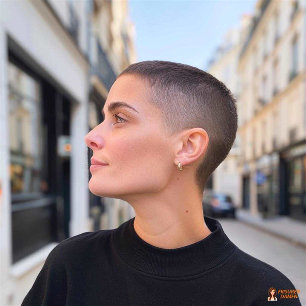 Buzz Cut mit seitlich ausrasiertem Detail für einen markanten, modernen Kontur-Effekt