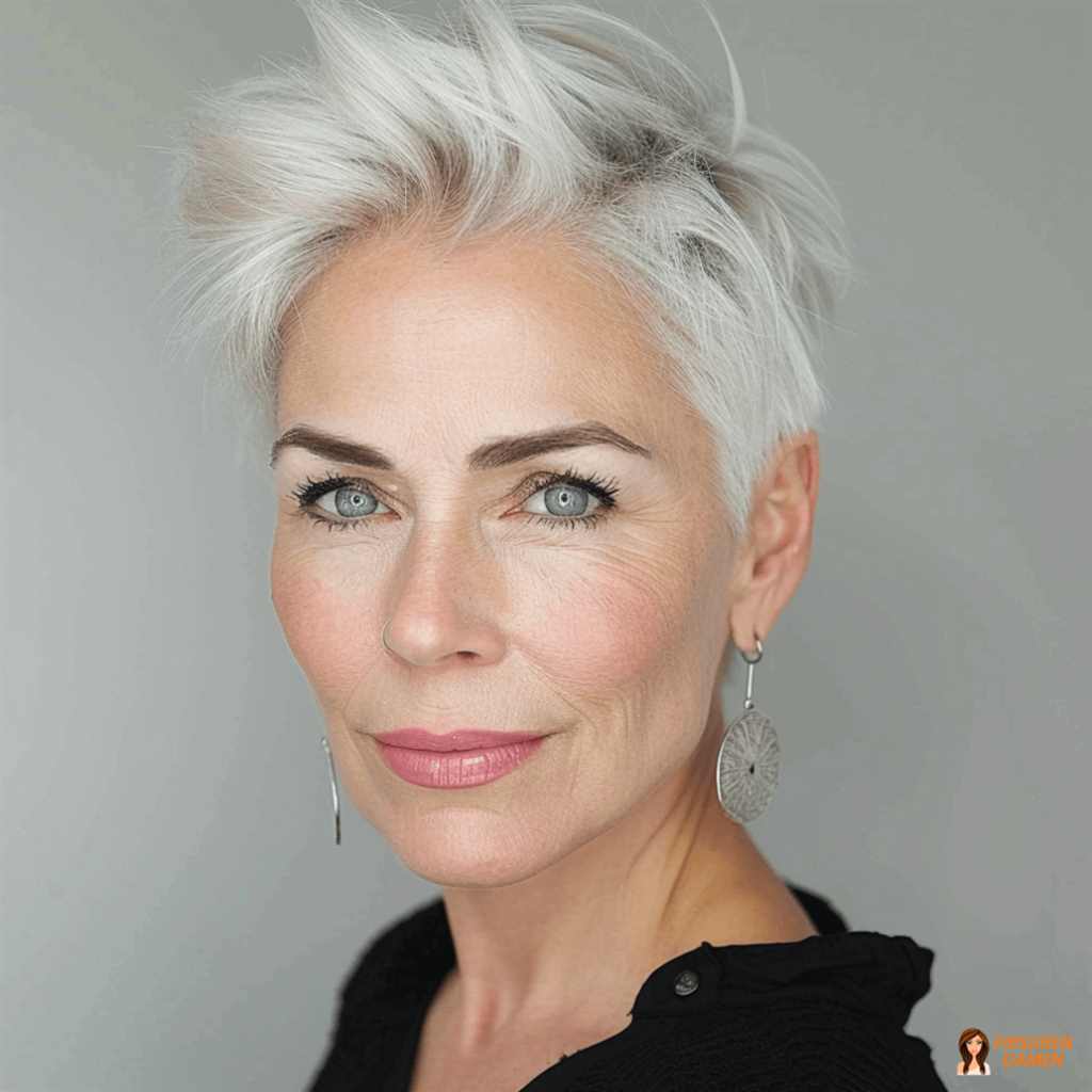 Verspielter Kurzhaarschnitt in Silbernuancen mit Leichtigkeit