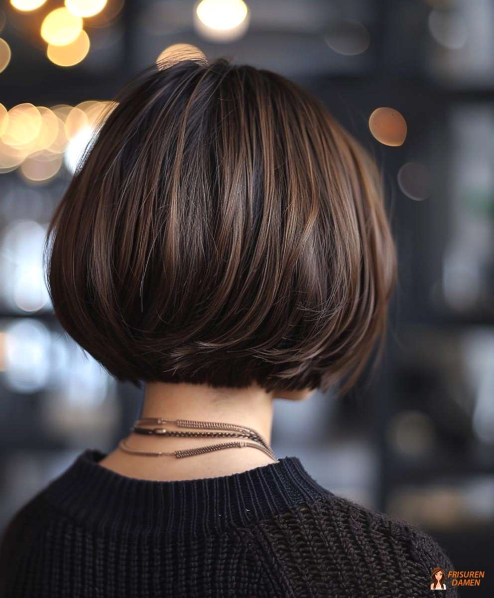 Sleek Bob für Frauen mit glatter, präziser Rückenansicht und klarer Kontur