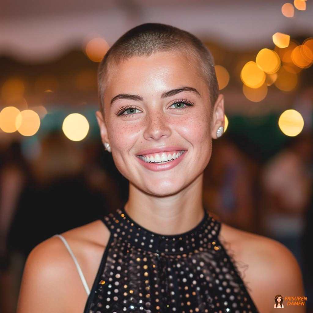 Party-Look Buzz Cut mit lockerem Finish und modernem Glow für einen sorglosen Stil