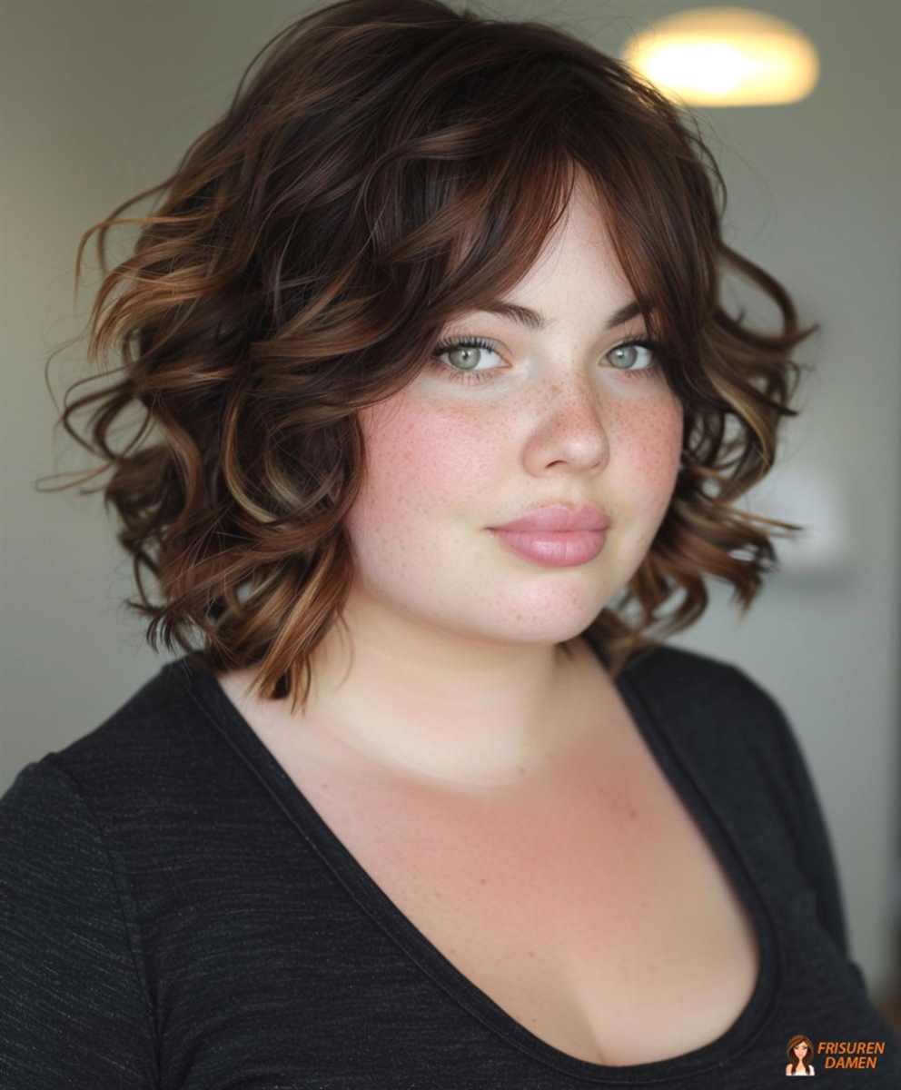 Kontrast-Style aus glatten Partien und Locken für rundes Gesicht