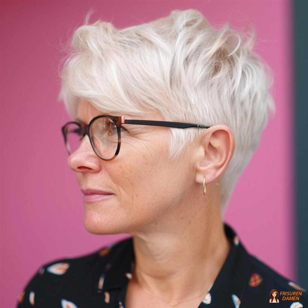 Raffinierter Schnitt für Frauen ab 60 mit Brille, elegant und klar definiert