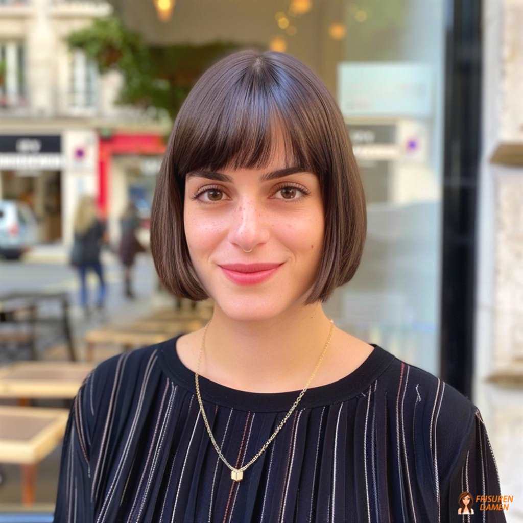 Stilvoller Bob mit Pony für Frauen, weiche Kontur mit eleganter Ausstrahlung und Rahmen-Effekt