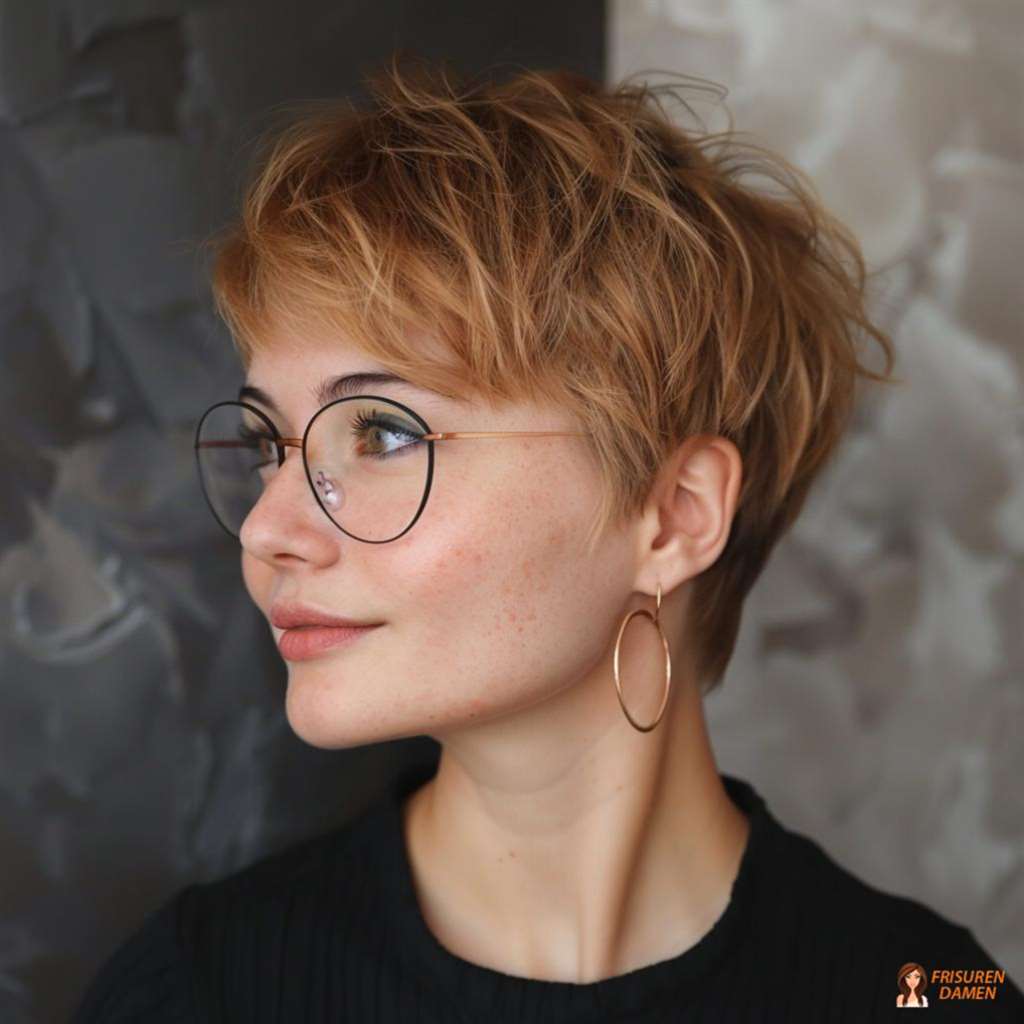 Kupferfarbener Pixie für Frauen ab 60 ohne Brille mit warmem Akzent