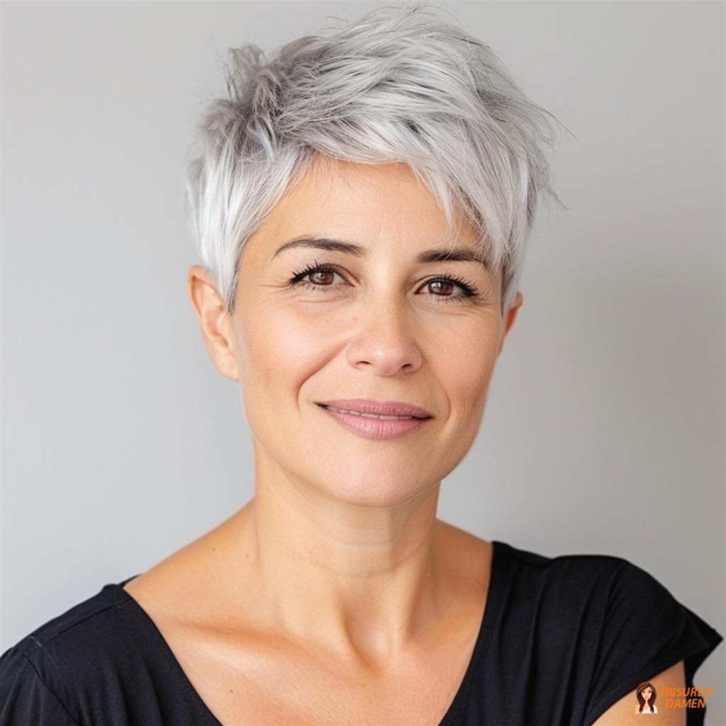 Strukturierter Pixie mit grauem Touch für Frauen ab 50