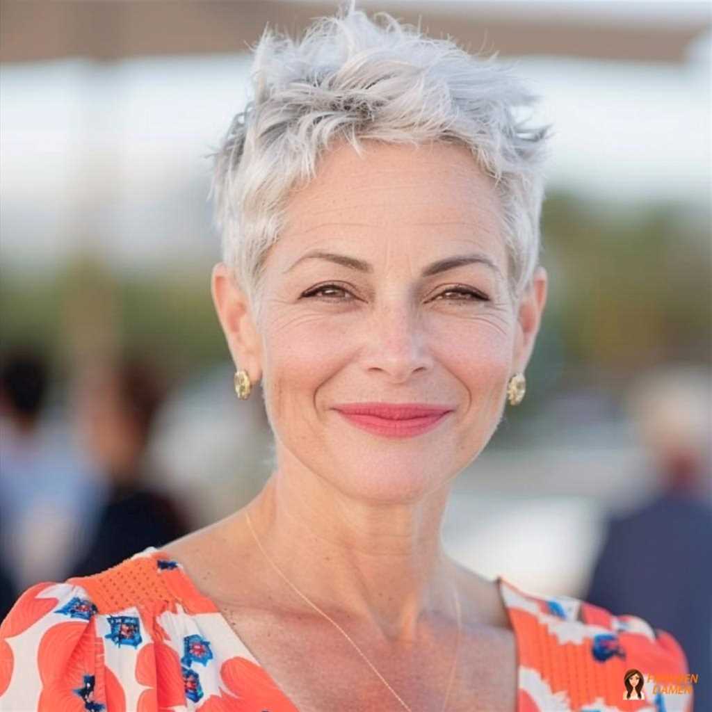 Stylische Kurzhaarfrisur für Frauen über 50 mit moderner Form und frischem Ausdruck