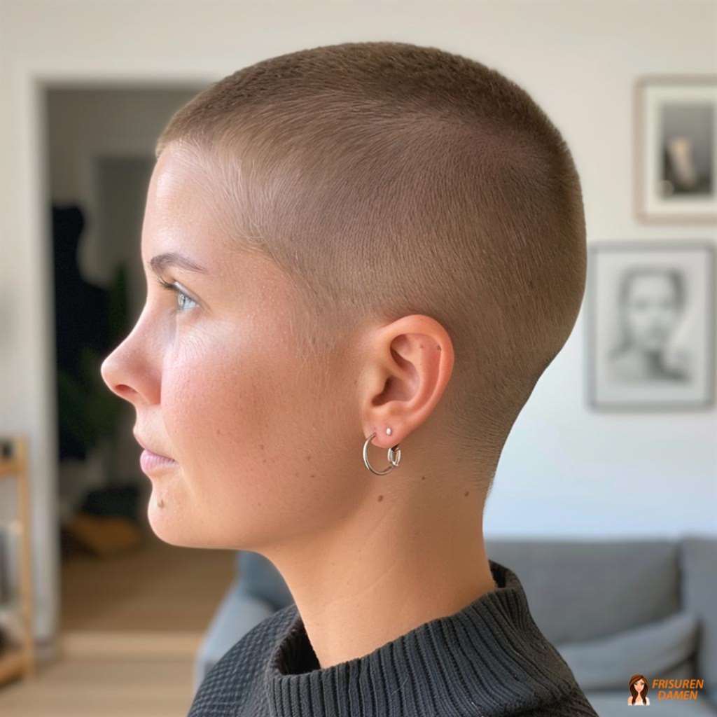 Superkurzer Buzz Cut mit klarer Form und maximal modernem, mutigem Ausdruck