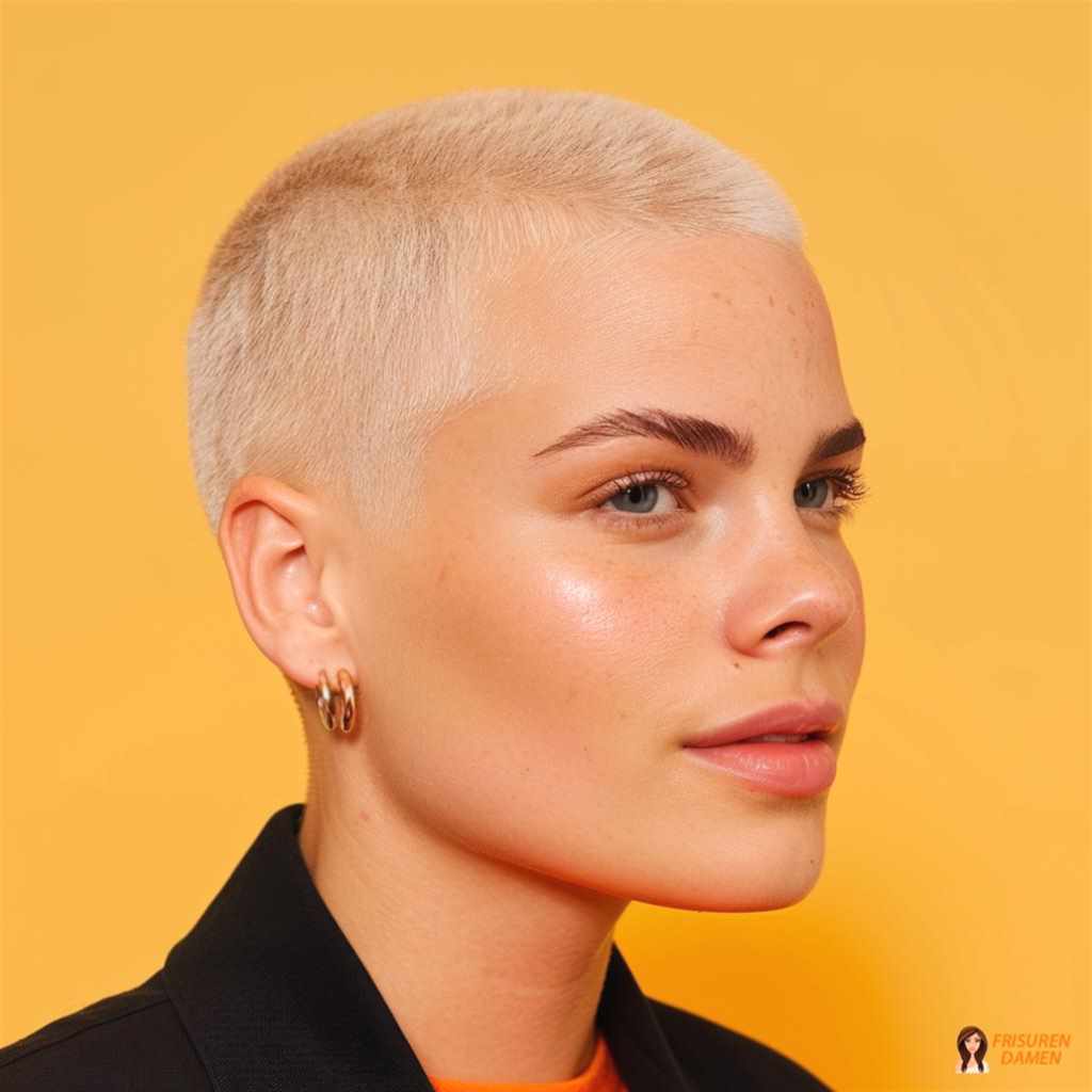Trendiger bleached Buzz Cut mit hellem Ton und starkem, modernem Kontrast