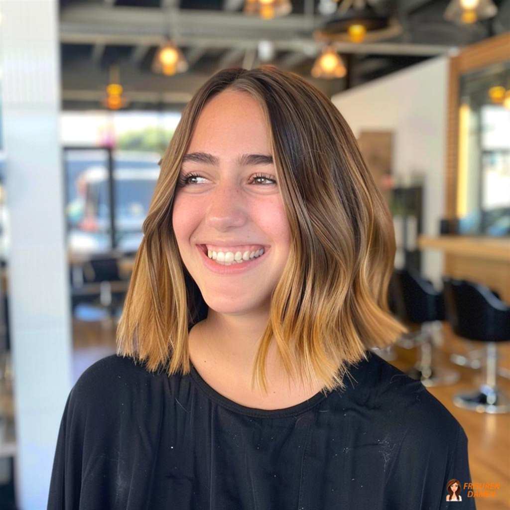 Braune Haarfarbe für Frauen im trendigen mittellangen Bob mit weichem Fall und modernem Effekt