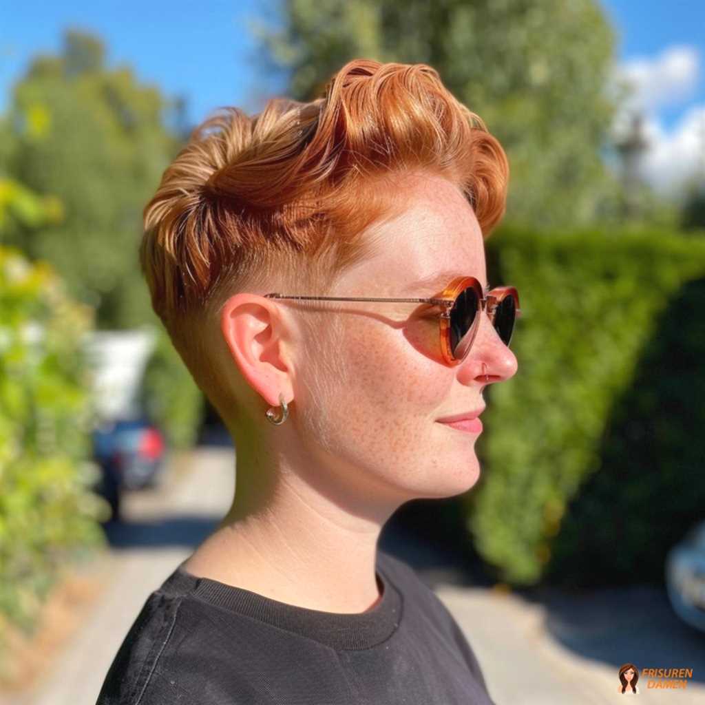 Undercut-Frisur für Frauen mit trendigem Rotton und klarer Linienführung