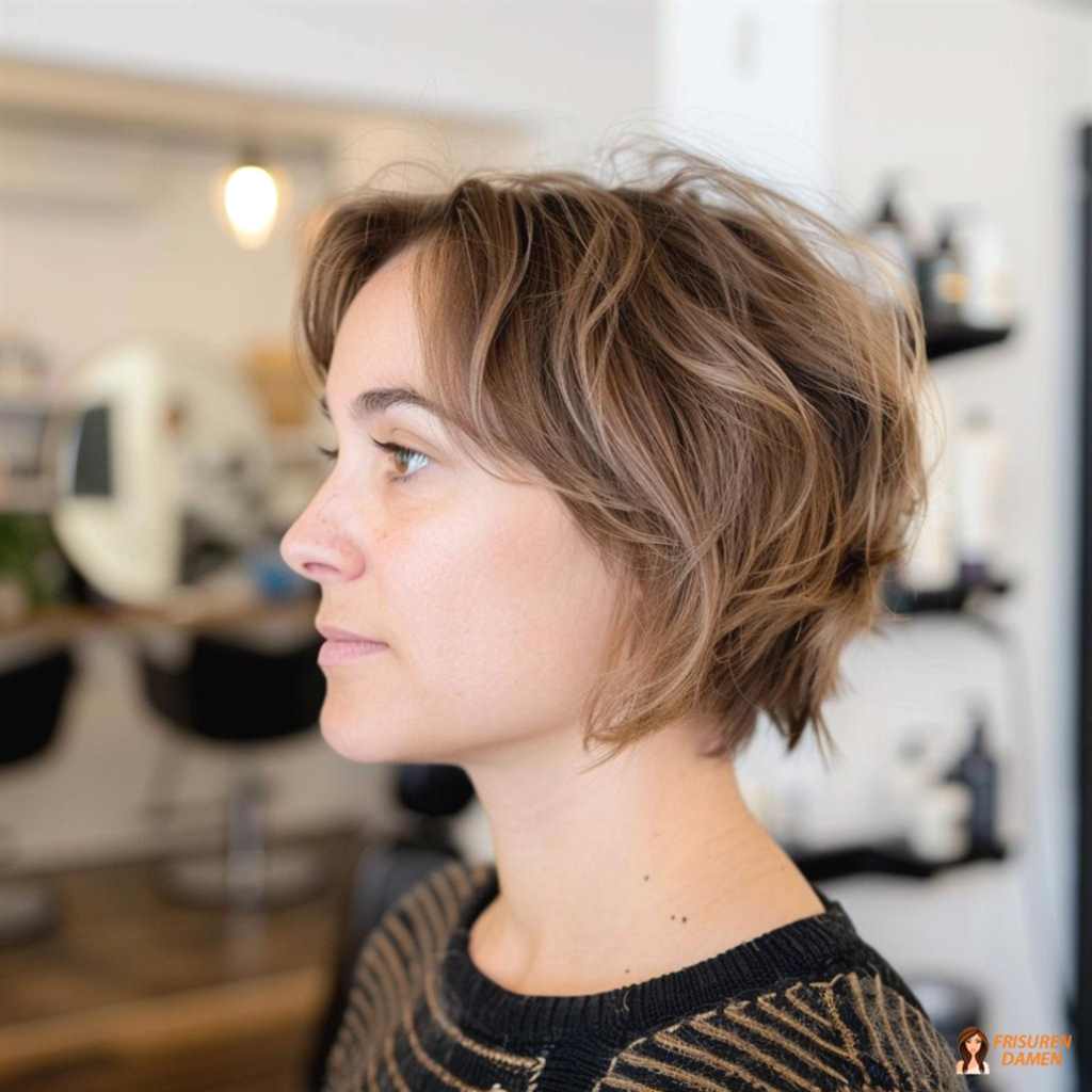 Trendiger Shaggy Bob für Frauen ab 30, strukturierter Stil mit dynamischem Effekt