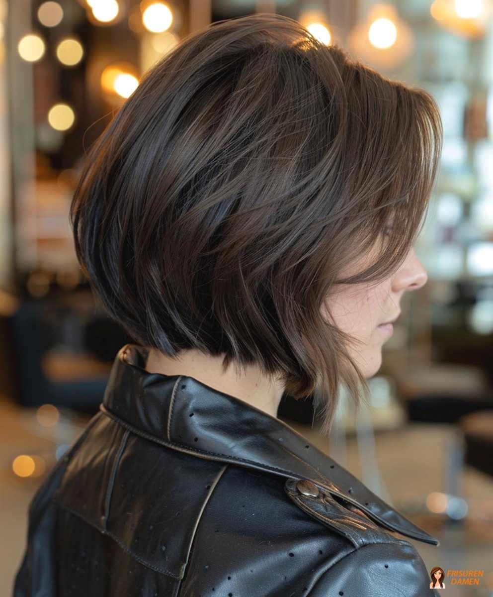 Kurz-Bob mit betonten Ebenen für Frauen, rückseitig dynamisch und leicht