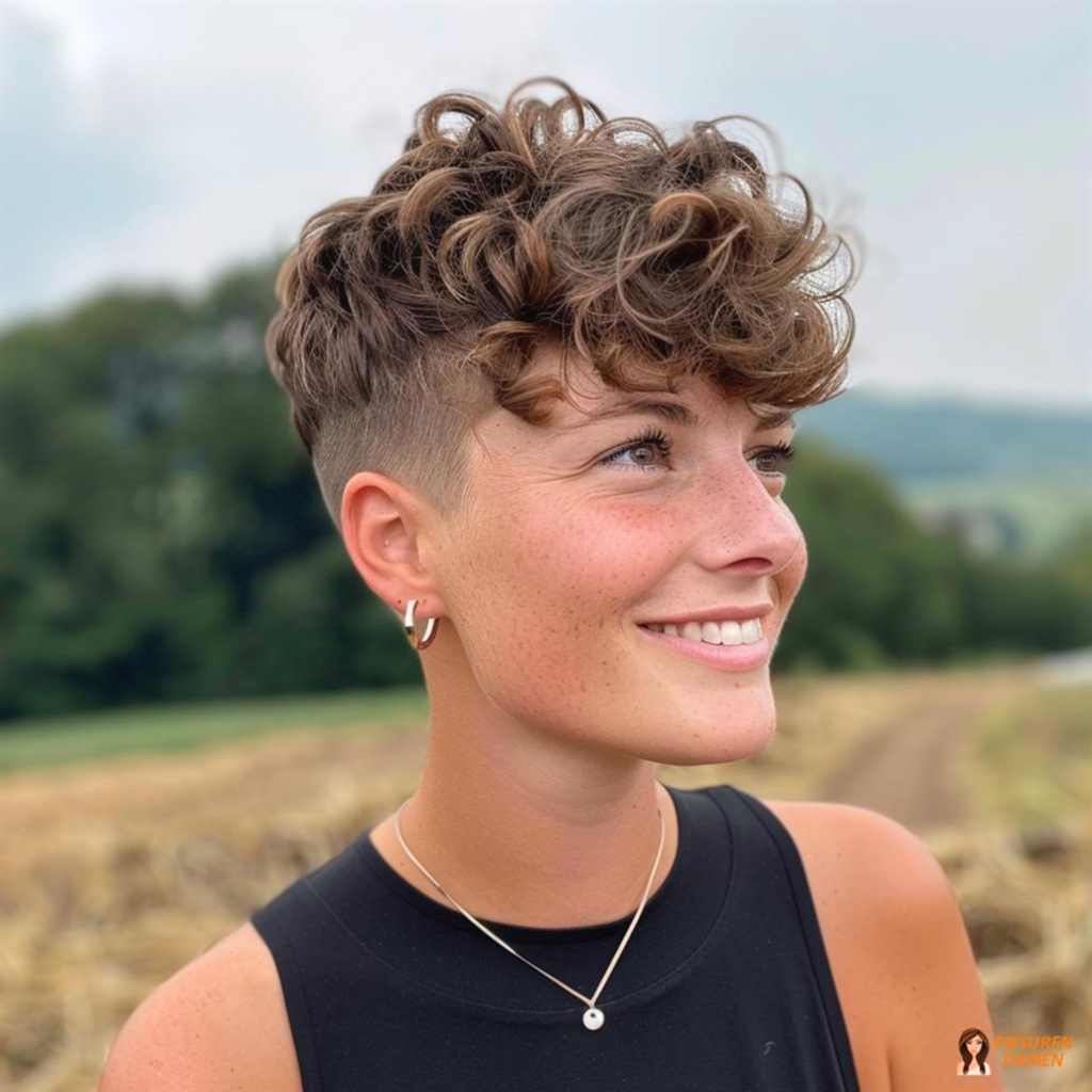 Schicker Undercut für Frauen mit verspielten Locken und definierter Form