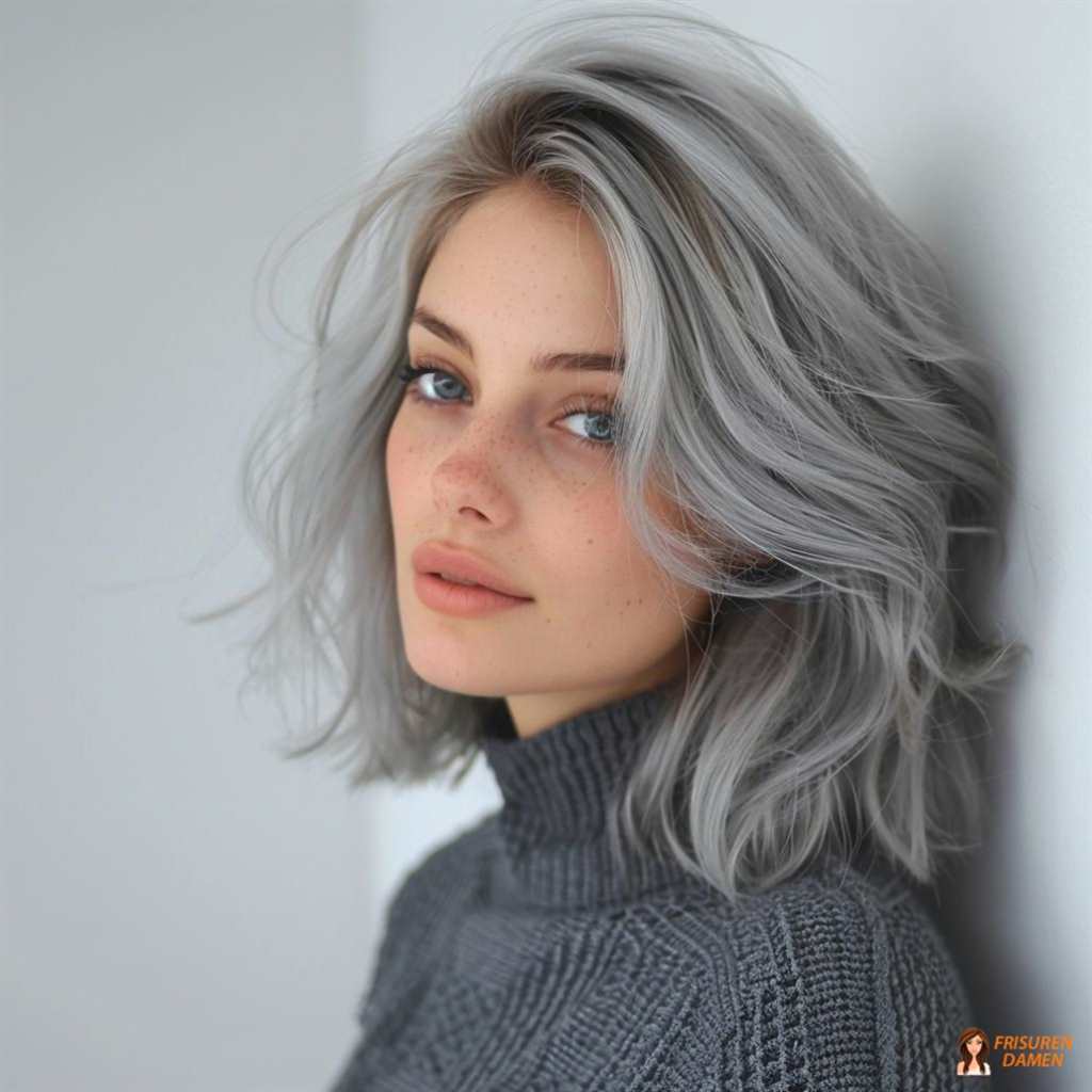 Verspielte silbergraue Wellen mittellang
