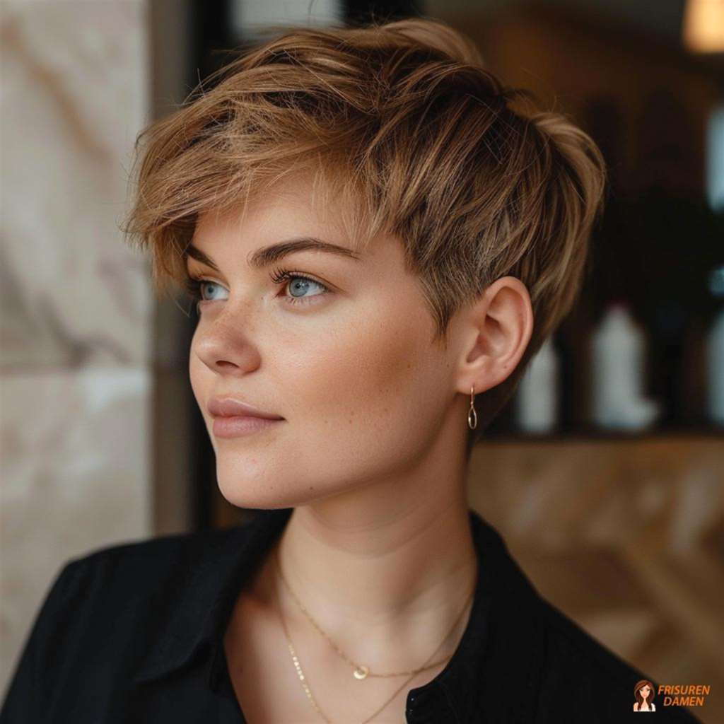 Kurzhaarlook mit Bewegung, der mit Brille harmoniert und das Gesicht optisch öffnet