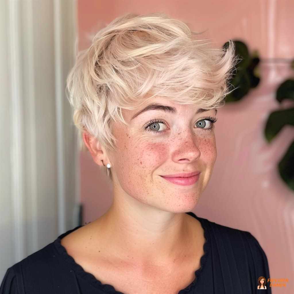 Verspielter blonder Pixie Cut mit leichter Textur