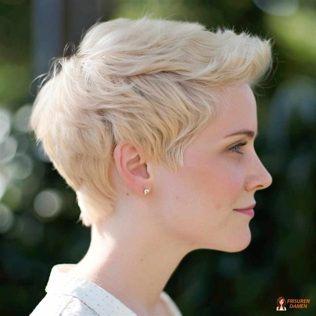 Verspielter blondierter Pixie-Cut für Damen mit dynamischer Textur