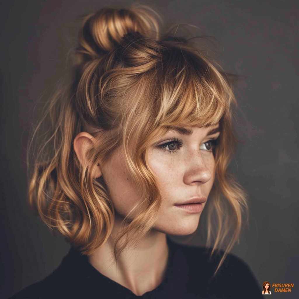 Hochsteck-Bob mit Lockenpony für Frauen, verspielt und modern