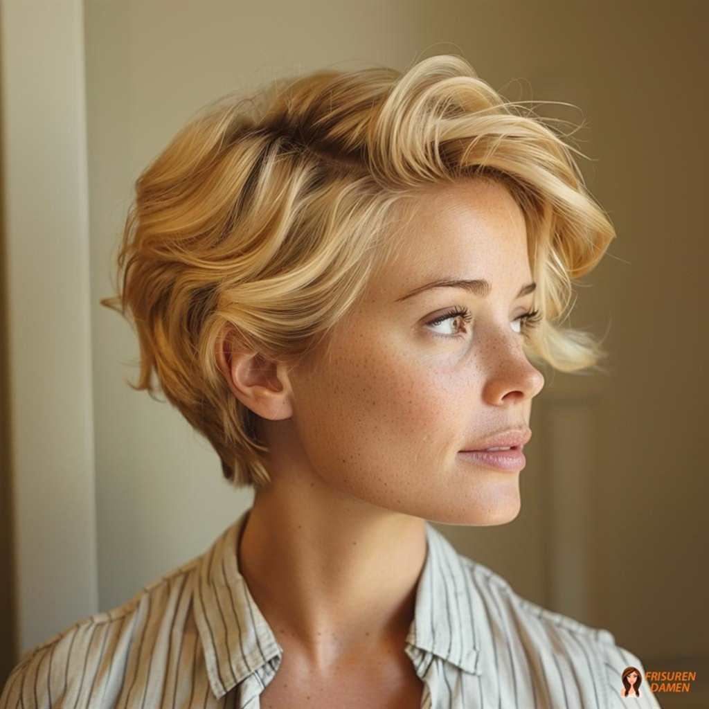 Verspielter Kurzhaarschnitt in Blond 2026 für Damen mit leichter Textur und Frische