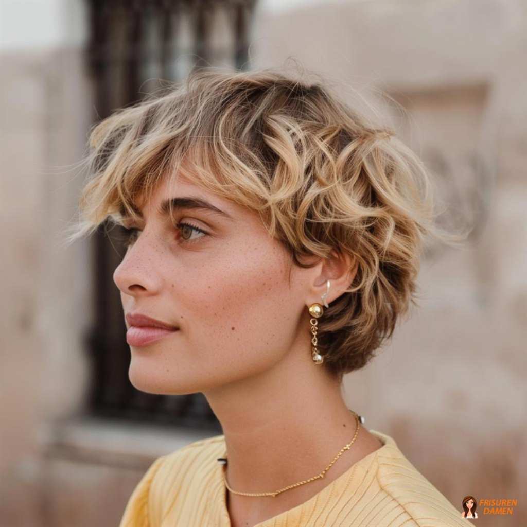 Lockiger Kurzhaarschnitt für Damen, stufig und verspielt