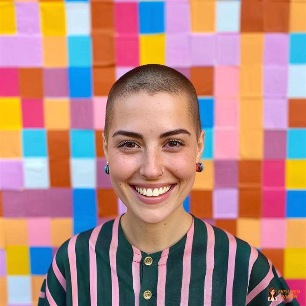 Kreativer Buzz Cut Look mit farbiger Stimmung und modernem Editorial-Flair