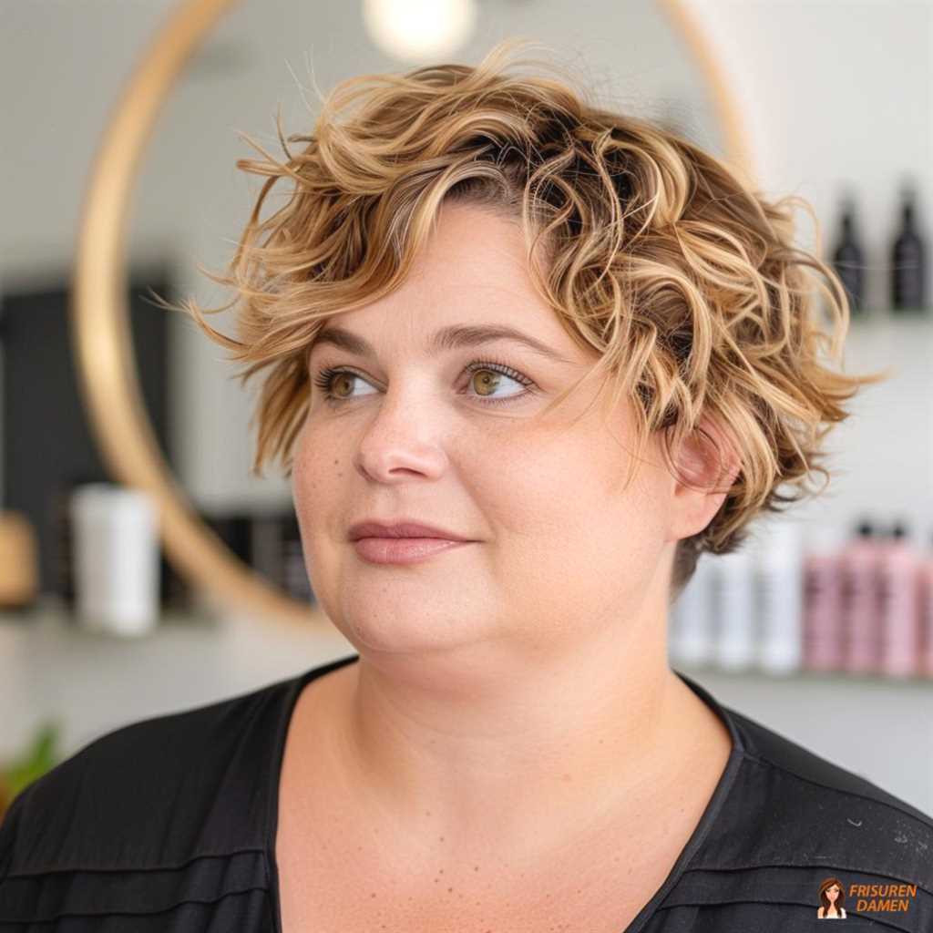 Verspielter Locken-Bob für mollige Frauen, lebendige Textur und weiche Linien