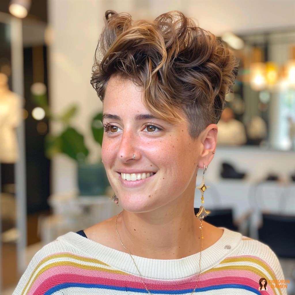 Undercut für Frauen mit lockiger Oberpartie und federnder Bewegung