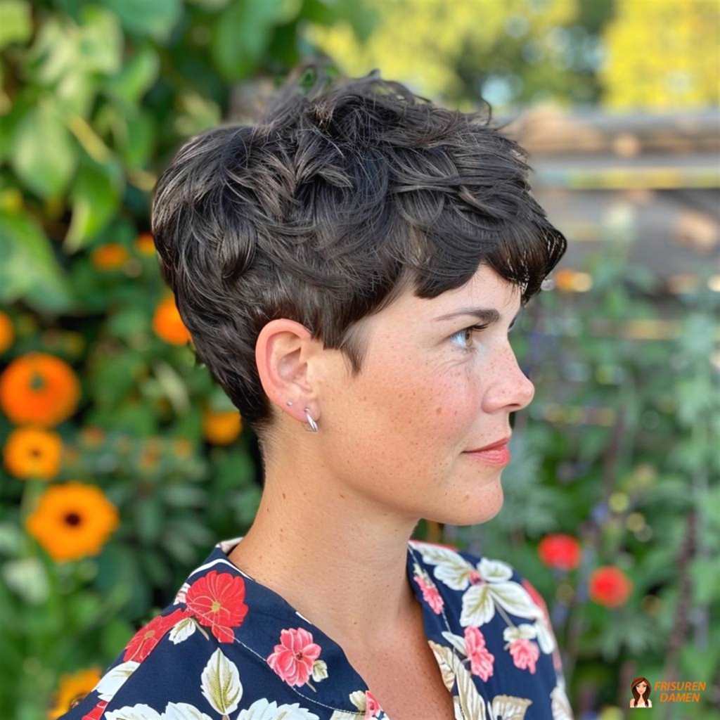 Verspielter Pixie-Cut mit luftiger Textur und weichen Fransen für einen femininen Look