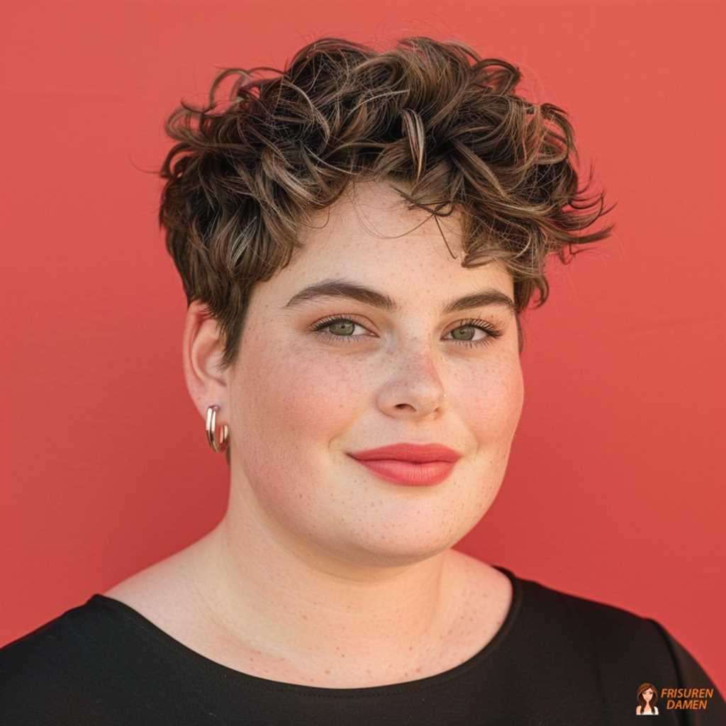 Verspielter Pixie-Cut für mollige Frauen mit Doppelkinn, dynamisches Volumen oben